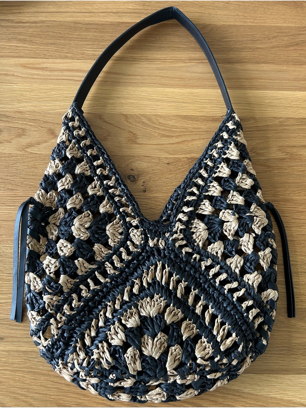 Universal Thread Black & Natural Woven straw with tassels shoulder bag